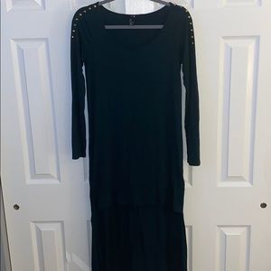 Green High low studded shoulder dress